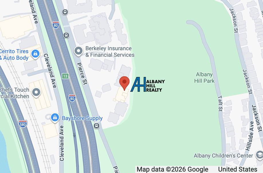 Map to Albany Hill Realty at 555 Pierce Street, Suite 3. Click to access on Google Maps